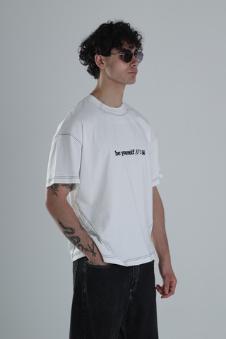 Cocopelli Be Yourself Oversize Tasarım T-shirt Coc1384 Beyaz