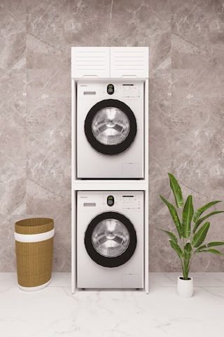 Mdf Çamaşır Makinesi Ve Kurutma Makinesi Dolabı Lake Panjur Kapak Beyaz