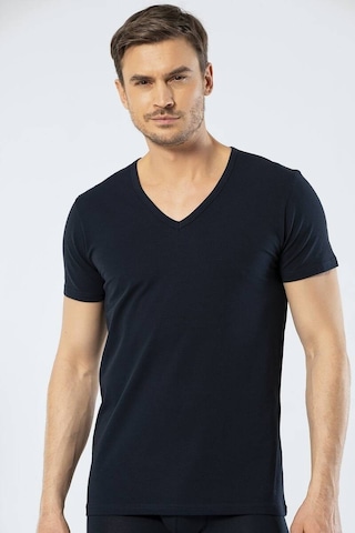 Cacharel Erkek Derin V Yaka Likralı Siyah T-shirt 001