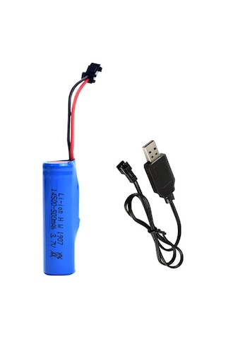 3.7v 14500 Li-on Oyuncak Pili Ve Usb Şarj Cihazı Siyah Soketli