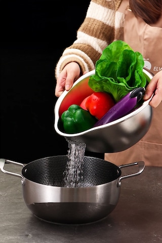 Çok Amaçlı Pirinç Meyve Makarna Sebze Süzgeci Paslanmaz Çelik Süzgeç Gümüş Gümüş