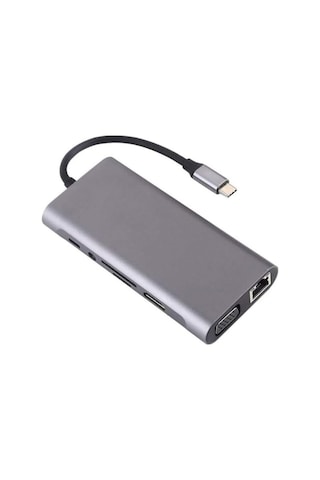 Type-c To Hdmı Adaptör 11 In 1 Dört Usb 3.0 Bağlantı Noktası 4k Hdmı Vga Type C Pd Usb3.0 Rj45 Ethernet Sd Tf Kart Okuyucu 3.5mm Aux Macbook Pro Air Uyumlu Acı Kahverengi