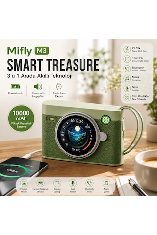 Smart Treasure M3 10000 Mah 22.5w Hızlı Şarjlı Powerbank Bluetooth Hoparlör 1.53 Dokunmatik Akıllı Ekranlı Taşınabilir Şarj Cihazı Yeşil