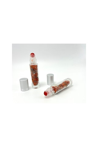 Yıldız Doğal Taş Sertifikalı Kırmızı Akik Doğal Taş Esans Şişesi + Roller Masaj Aleti 10 ML