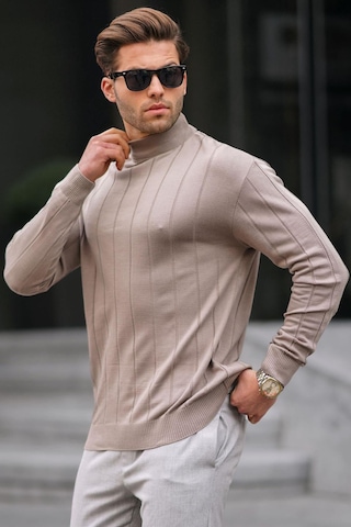 Madmext Vizon Slim Fit Yarım Balıkçı Yaka Çizgili Tüylenmeyen Erkek Triko Kazak 6344