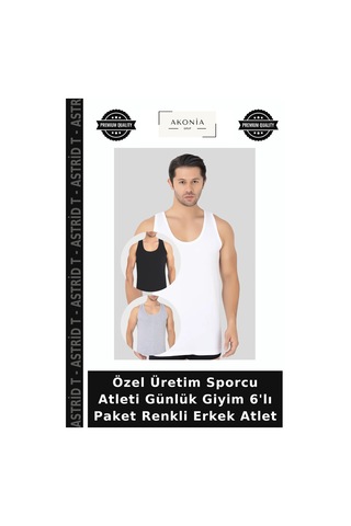 Astrid T Özel Üretim Sporcu Atleti Günlük Giyim 6'lı Paket Renkli Erkek Atlet Çok Renkli