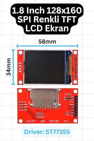 St7735s 1.8 Inch Tft Lcd Ekran 128x160 Spı Arayüzlü Renkli Display Modülü St7735s 1.8 Inch Tft Lcd Ekran 128x160 Spı Arayüzlü Renkli Display Modülü