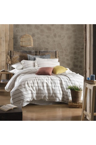 Sarev Ares Keten Nevresim Takımı Çift Kişilik , .beyaz Beyaz