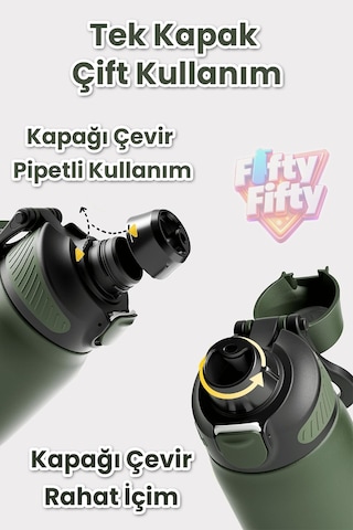 700 Ml Tek Kapak Çift Kullanım Pipetli Rahat İçim Kulplu Paslanmaz Çelik Termos Ffvgn1112-700ml Mor