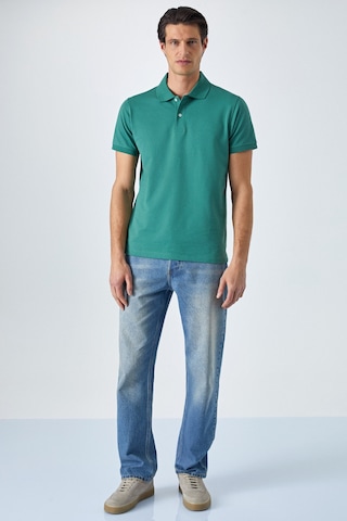 Grimelange MONAGHAN Erkek Polo Yaka Relaxed Fit Patlı Düğmeli Kısa Kollu Yeşil T-Shirt