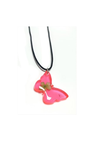 Kartopu - 872 - Çiçeği Kelebek Epoksi - Csmo-tex - Kolye-açık Pembe