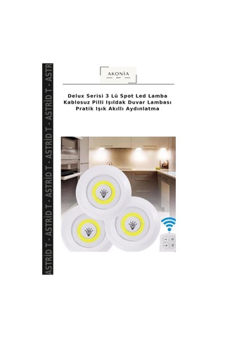 Delux Serisi 3 Lü Spot Led Lamba Kablosuz Pilli Işıldak Duvar Lambası Pratik Işık Akıllı Aydınlatma Beyaz