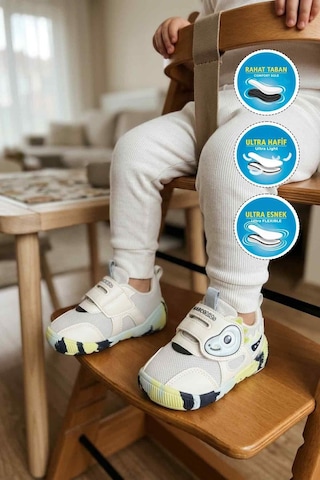 Marcokids Beyaz-lacivert Cırtlı Fileli Hafif Anatomik Bebek İlk Adım Ayakkabı 26y701