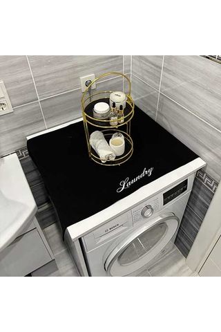 Laundry Duck Keten Su Geçirmez Ve Kirlenmez Çamaşır Makinesi - Buzdolabı - Bulaşık Makinesi Örtüsü Beyaz Siyah