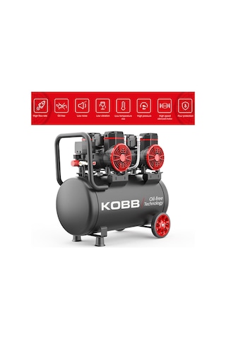 Kobb KBK50S2 4.0 Hp 50 L 8 Bar Çift Motorlu Yağsız Sessiz Taşınabilir Hava Kompresörü