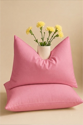 Pembe Renkli Pamuklu Ranforce Kumaş Kapaklı Yastık Kılıfı 2 Adet 50x70 Cm İndigo Mavi