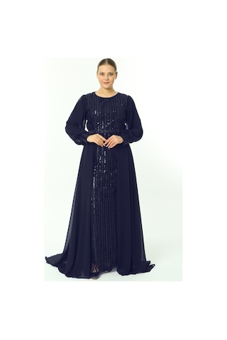 Ladies First Büyük Beden 3703 Lacivert Uzun Abiye Elbise