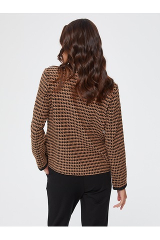 Şerit Detaylı Kazayağı Desen Örme Ceket 67191 U6719135 Camel