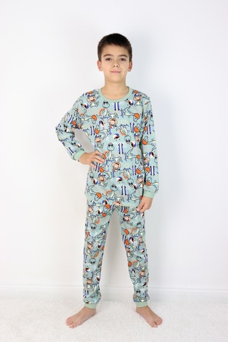 Harika Kids Erkek Çocuk Baskılı İnterlok Kumaş Uzun Kollu Pijama Takımı Yeşil