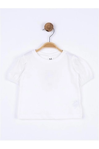 Nk Kids Kız Bebek Pamuklu Kısa Kol Kol Büzgülü Basic Tshirt-11691 Krem