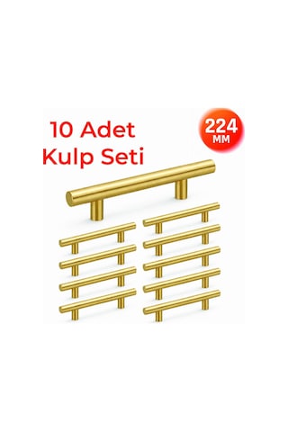 224 Mm Metal Mobilya Kulpu Mutfak Dolap Çekmece Kulpu, Dekoratif Kulp Seti 10 Adet Mat Altın