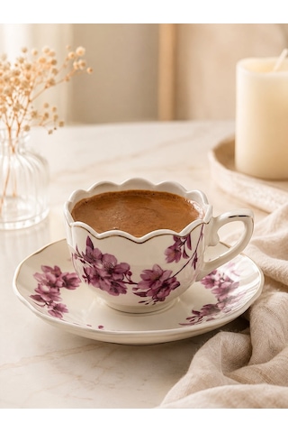 6 Kişilik Porselen Leaf Elegance Victoria Kahve Fincanı-7202 Çok Renkli