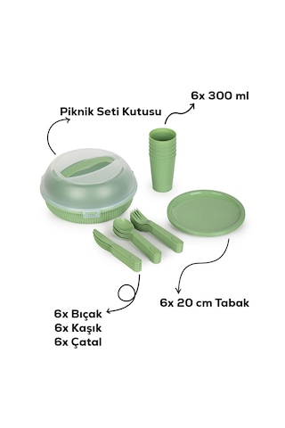 Porsima 162420-153d 32 Parça 6 Kişilik Taşınabilir Piknik Seti - Saklama Kutulu Yeşil Yeşil