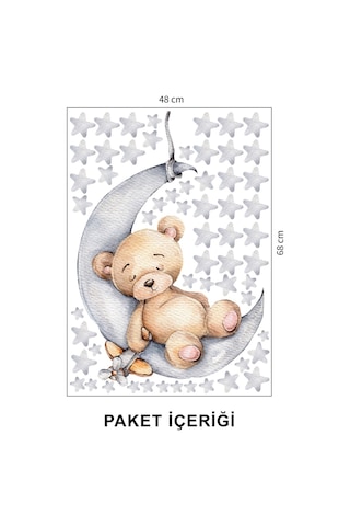 Artikel Ayda Uyuyan Sevimli Ayıcık ve Yıldızlar Çocuk Odası Duvar Sticker 50 x 70 Cm
