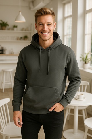 Rich Erkek Füme Pamuklu Cep Detaylı Kapüşonlu Sweatshirt Füme