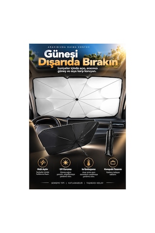 Robeve Şemsiye Tipi Araç Ön Cam Güneşliği - Hızlı Açılır Katlanabilir Uv Ve Isı Korumalı Oto Güneşlik, Taşıma Kılıflı Kompakt Araba Güneş Şemsiyesi Araç Şemsiyesi Araç Güneşlik