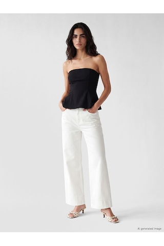 Lcw Vision Siyah Straplez Yaka Peplum Korse Bluz