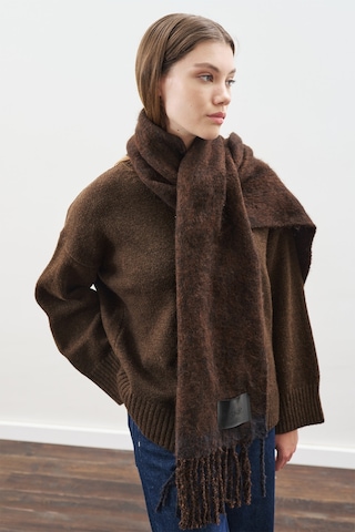 Şerit Detaylı Atkı Kahverengi Kahverengi