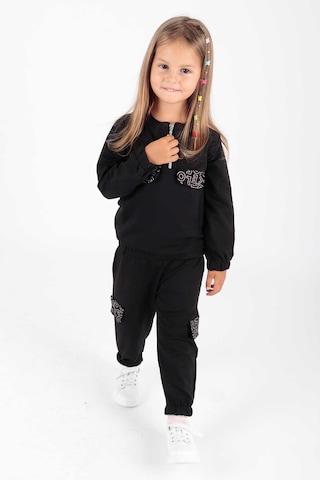 Ahengim Kız Çocuk Cepleri Baskılı Eşofman Takımı Ak2232 Siyah