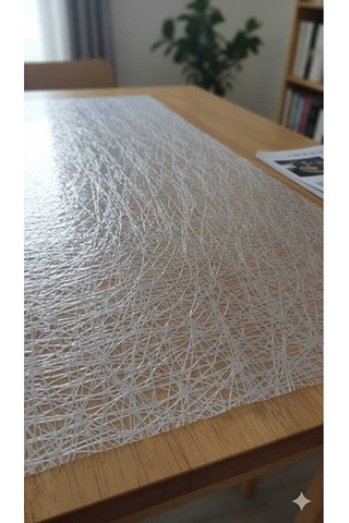 140 X 52 Cm Silinebilir Lüks Masa Örtüsü Şeffaf Hasır Desen Gri P Çok Renkli