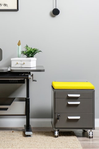 Creo Mobili Çekmeceli Kilitli Tekerlekli Vega Keson, Oturulabilir Ofis Ve Ev Komodini, Antrasit/sarı