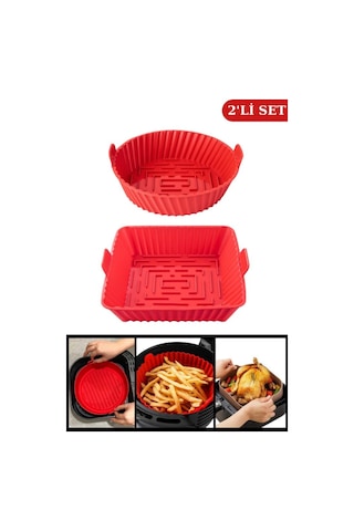 Onikiden Kare ve Yuvarlak Airfryer Silikon Pişirme Kabı Seti 2'li Set 20 CM