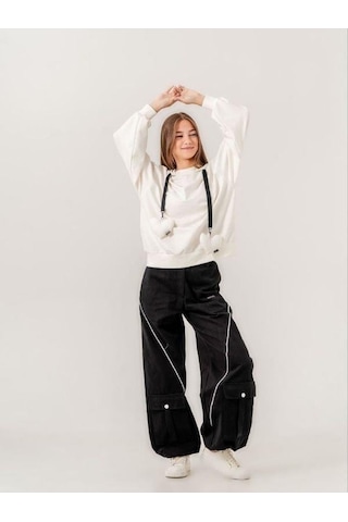 Zekids Kız Çocuk Mevsimlik Paçası Cepli Gabardin Pantolon-14767 Siyah