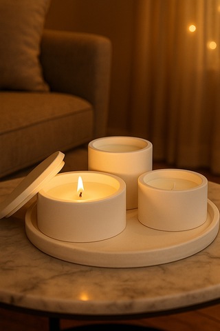 Dekoratif Set Mum Beyaz Set
