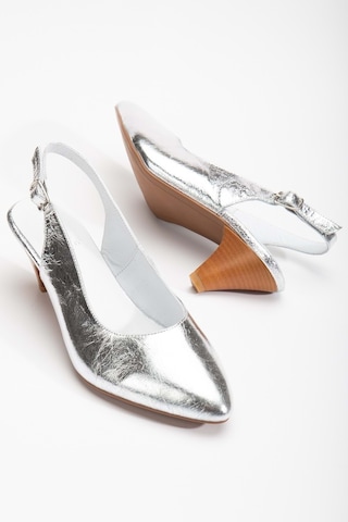 Analin Shoes Kadın Hakiki Deri Bilekten Bağlı Topuklu Ayakkabı GÜMÜŞ