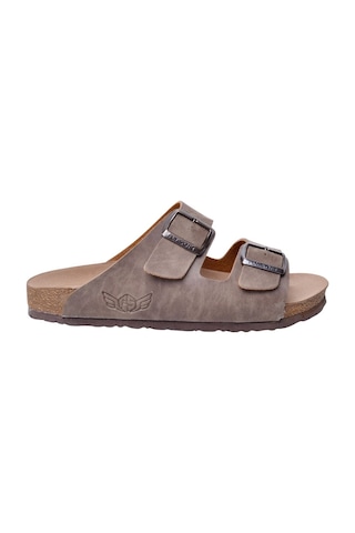 Fly Soft S902.002 Unısex Çift Tokalı Mantar Taban Comfort Terlik Vizon Siyah