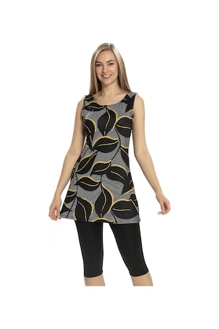 Sıfır Kol Taytlı Yarı Kapalı Mayo 152-506 Siyah Siyah