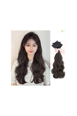 Kadınlar İçin Peruk Peruk Seti Uzun Üç Parçalı Büyük Dalgalı Net Kırmızı Yapay Saç Saç Uzatma Uzun Kıvırcık Saç Uzun Düz Saç Saç Uzatma