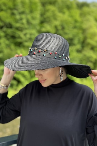 Remsa Şerit Taşlı Hasır Şapka Rş-97 Siyah Siyah