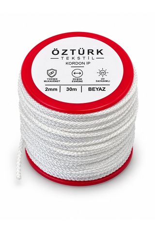 2 Mm Polyester Kordon İp 30 Metre Çok Amaçlı Düşük Esnemeli Beyaz