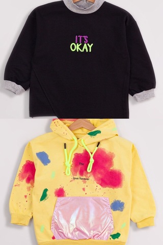 Kız Çocuk 2'li Paket Basic Sweatshirt Siyah
