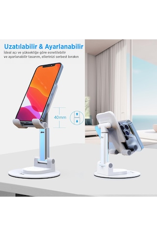 Juo Katlanabilir 360 Derece Dönen Masaüstü Telefon Standı Beyaz