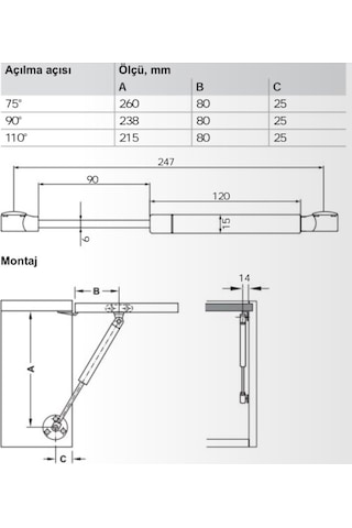 Hafele Runa Gazlı Piston 120n Antrasit 2 Adet Antrasit