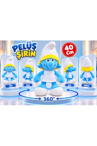 Oyuncak Peluş Şirinler Şirin Baba-şirine-gözlüklü Şirin-gülen Şirin Sevimli Oyun Arkadaşı Hediyelik 40 Cm Mavi - Sarı