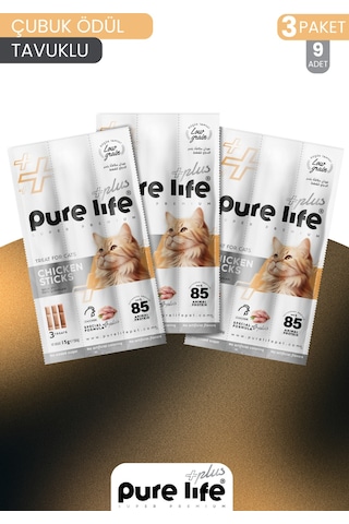 Purelife Plus Stick Tavuk Etli Kedi Ödül Çubukları 3 x 15 G