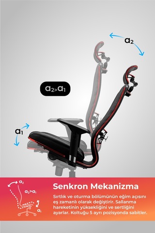 Metta Samurai Red Ergonomik Fileli Ve Deri Oyuncu / Ofis Koltuğu - 2e2.3.7.f Çok Renkli
